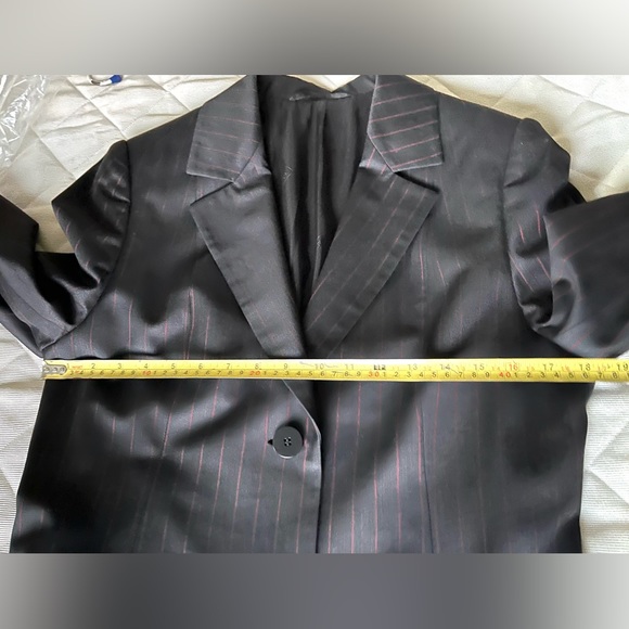 Shiny Black Double Collar Long Blazer & pants suit 100% fine wool W red stripes - Picture 15 of 16